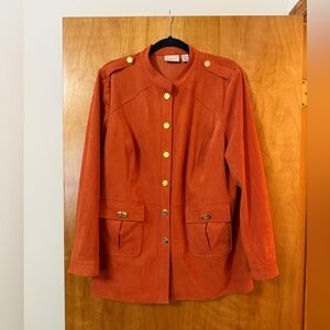 Chico's Bold Utility Jacket Rusty Orange Faux Suede Gold Tone Accents Size 3